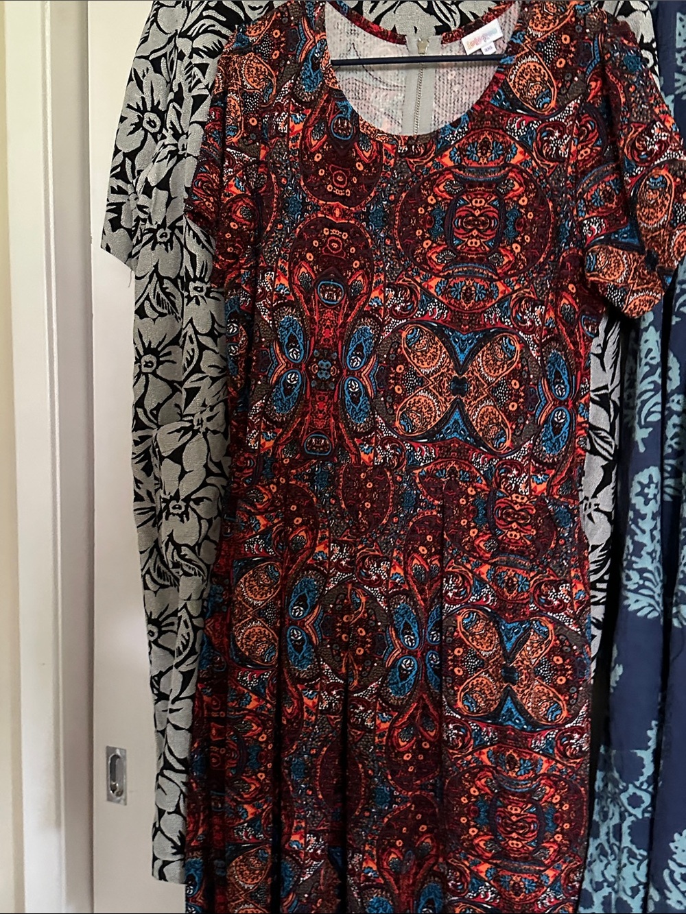 LuLaRoe Red, Orange and Blue Paisley Midi Dress